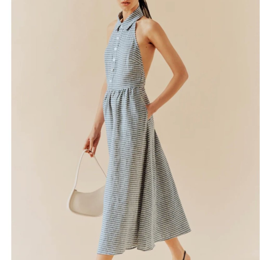 NWT Reformation Tace Linen Dress - Slate Check - Picture 5 of 9